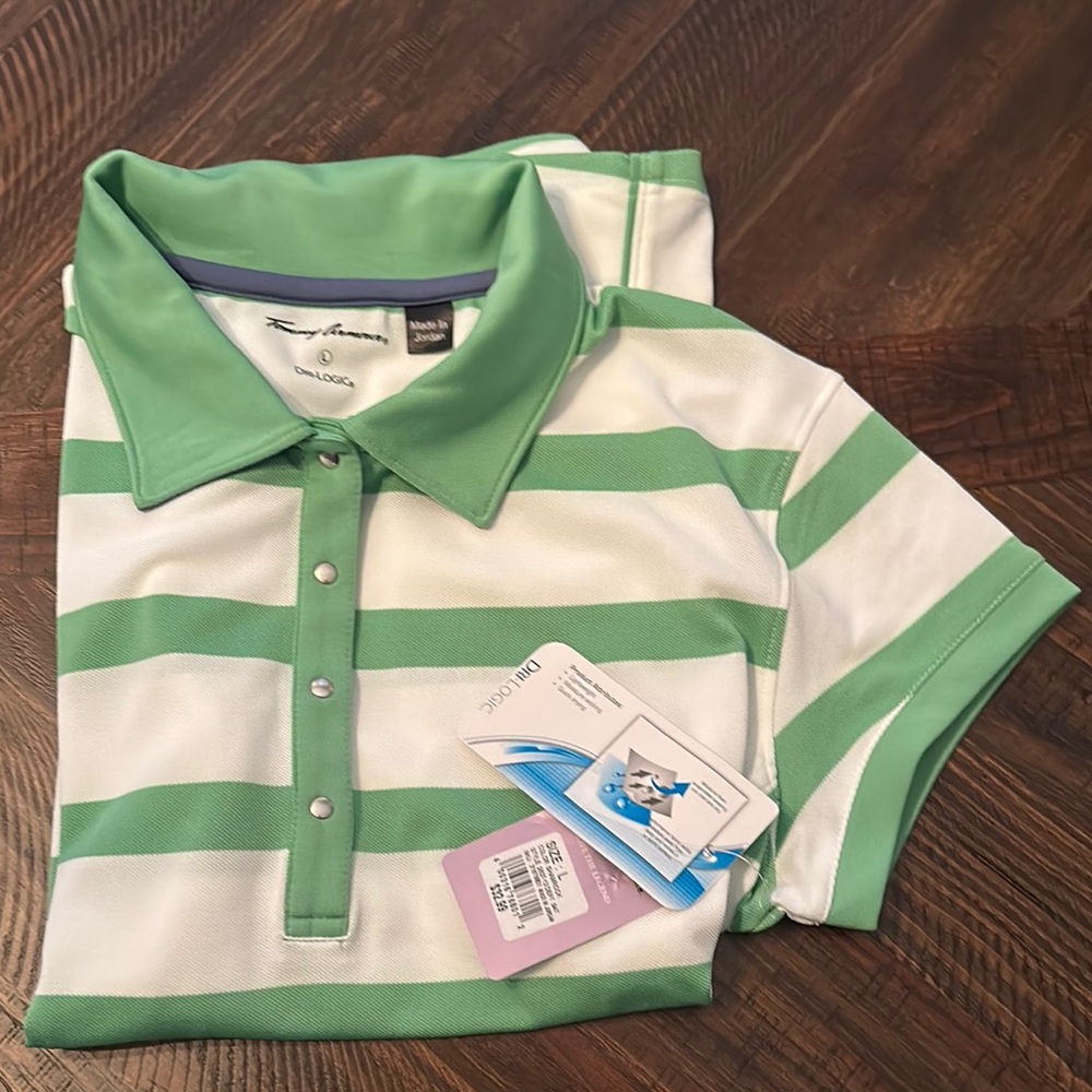 Tommy Armour  Green and White Striped Women’s Polo Golf Shirt